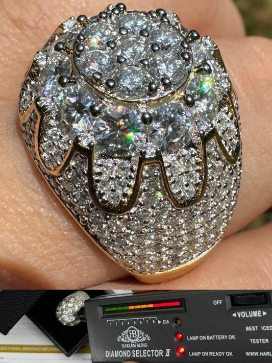 HarlemBling MOISSANITE The Dapper Don Large Stone Iced Out Ring - 14k Gold Vermeil 925 Silver