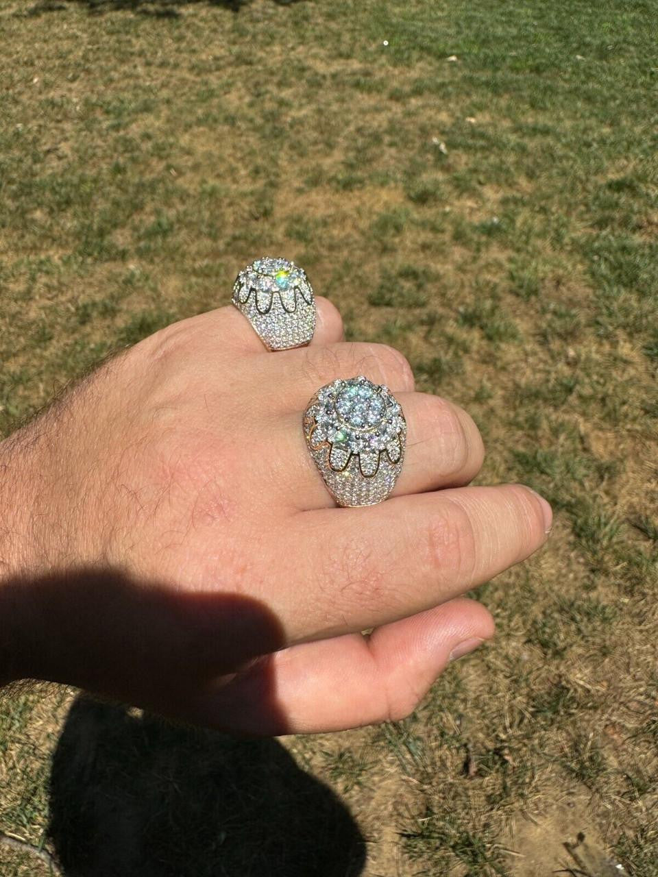 HarlemBling MOISSANITE The Dapper Don Large Stone Iced Out Ring - 14k Gold Vermeil 925 Silver