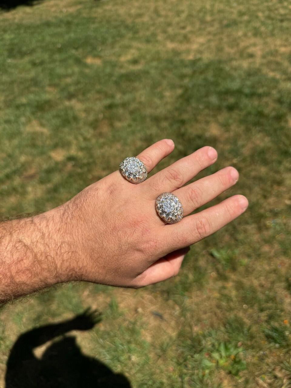 HarlemBling MOISSANITE The Dapper Don Large Stone Iced Out Ring - 14k Gold Vermeil 925 Silver