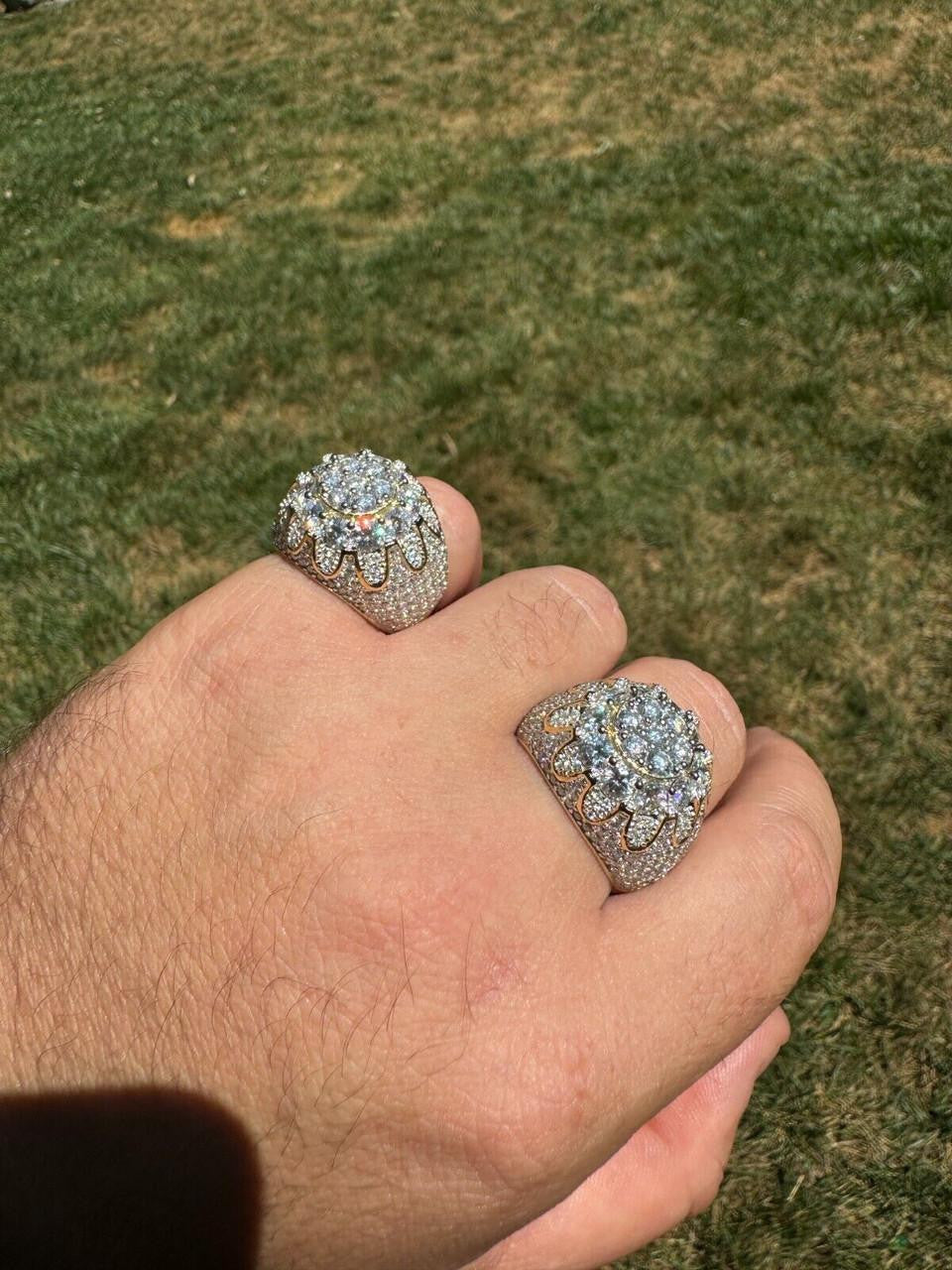 HarlemBling MOISSANITE The Dapper Don Large Stone Iced Out Ring - 14k Gold Vermeil 925 Silver