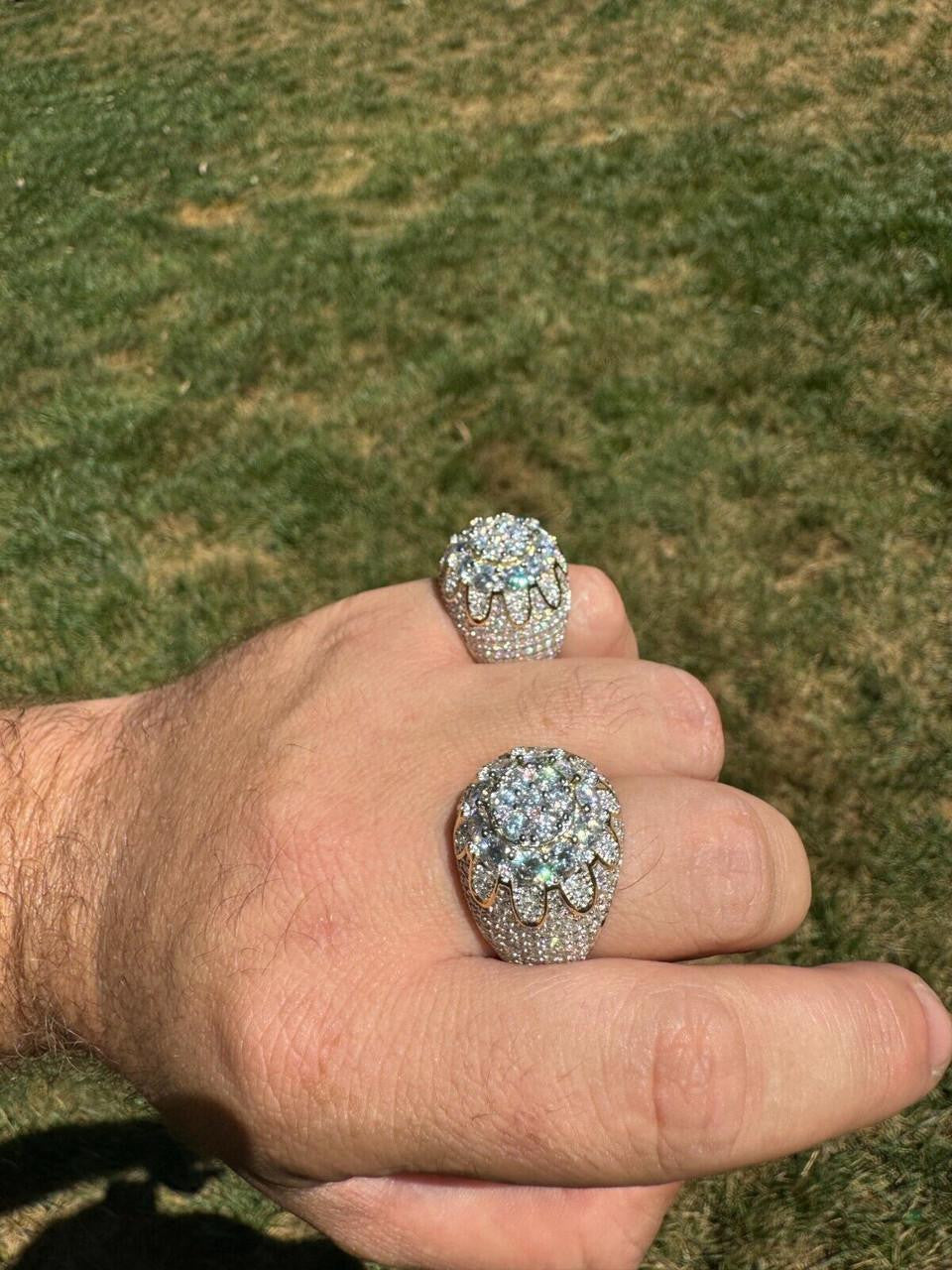 HarlemBling MOISSANITE The Dapper Don Large Stone Iced Out Ring - 14k Gold Vermeil 925 Silver