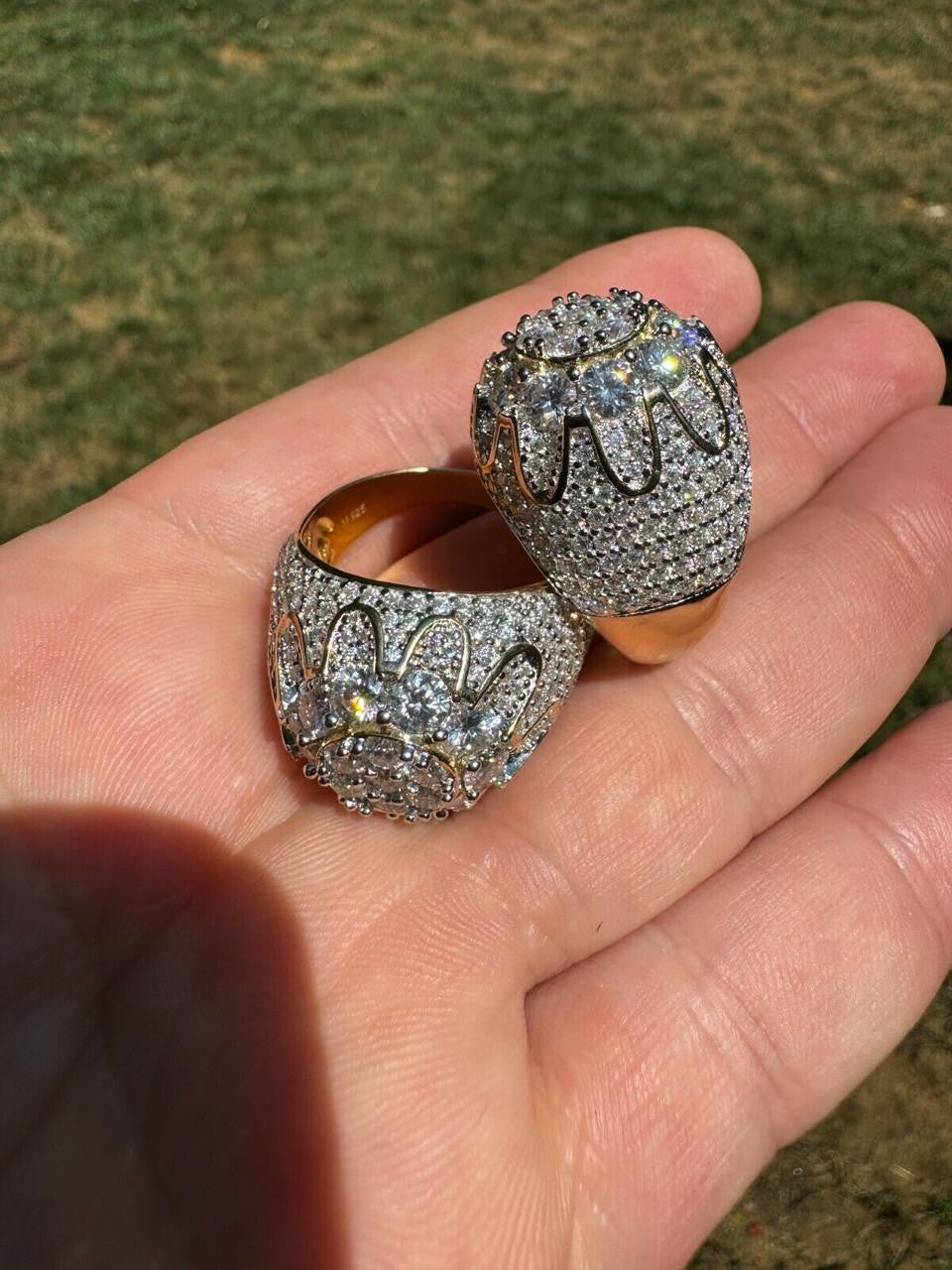 HarlemBling MOISSANITE The Dapper Don Large Stone Iced Out Ring - 14k Gold Vermeil 925 Silver