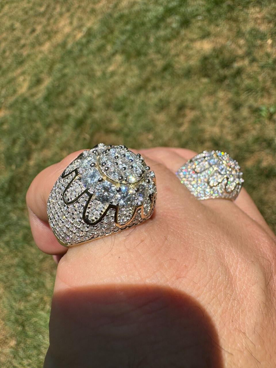 HarlemBling MOISSANITE The Dapper Don Large Stone Iced Out Ring - 14k Gold Vermeil 925 Silver