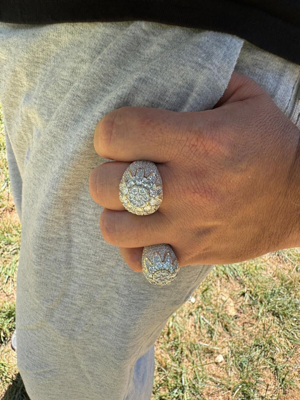 HarlemBling MOISSANITE The Dapper Don Large Stone Iced Out Ring - 14k Gold Vermeil 925 Silver