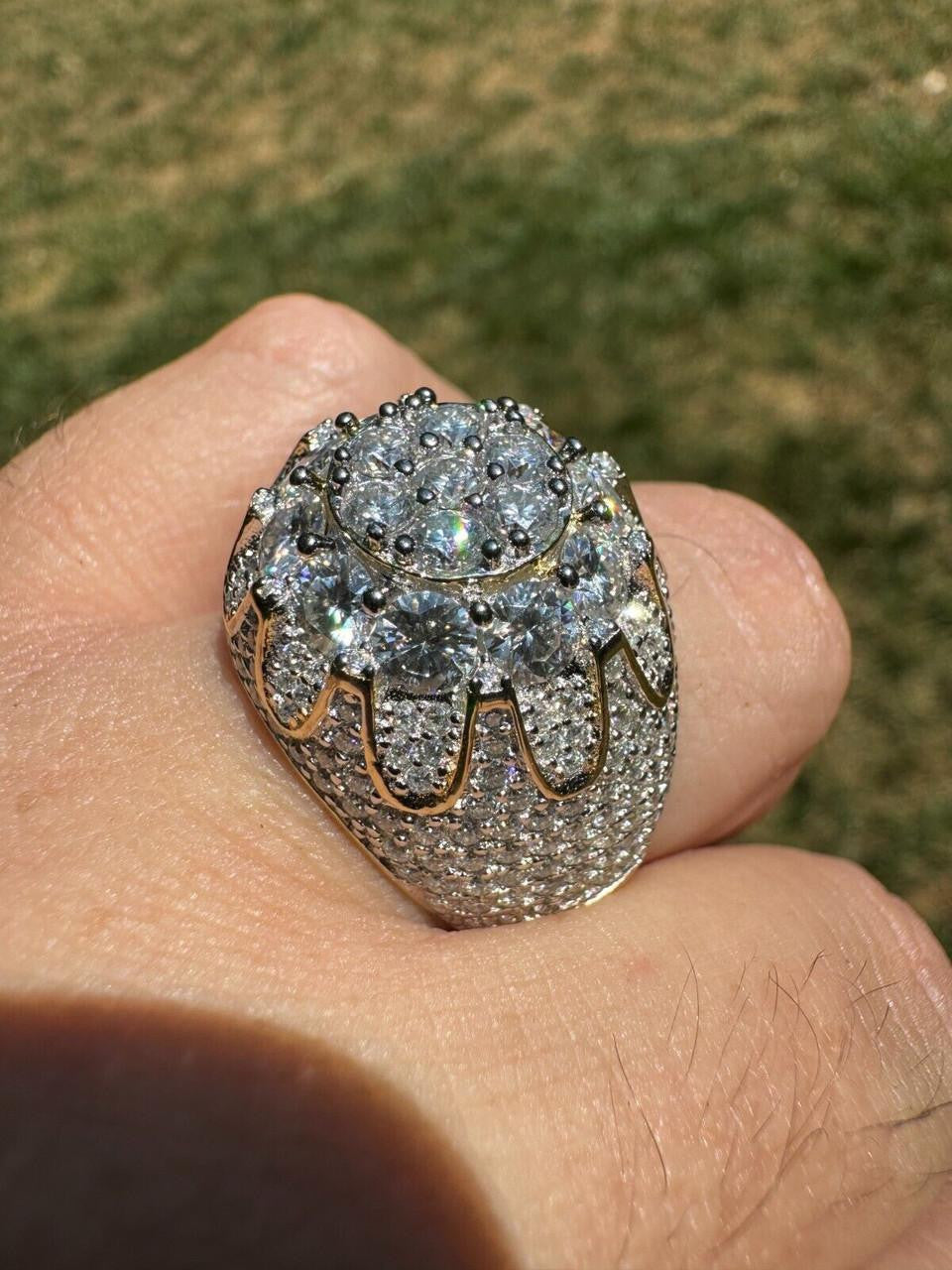 HarlemBling MOISSANITE The Dapper Don Large Stone Iced Out Ring - 14k Gold Vermeil 925 Silver