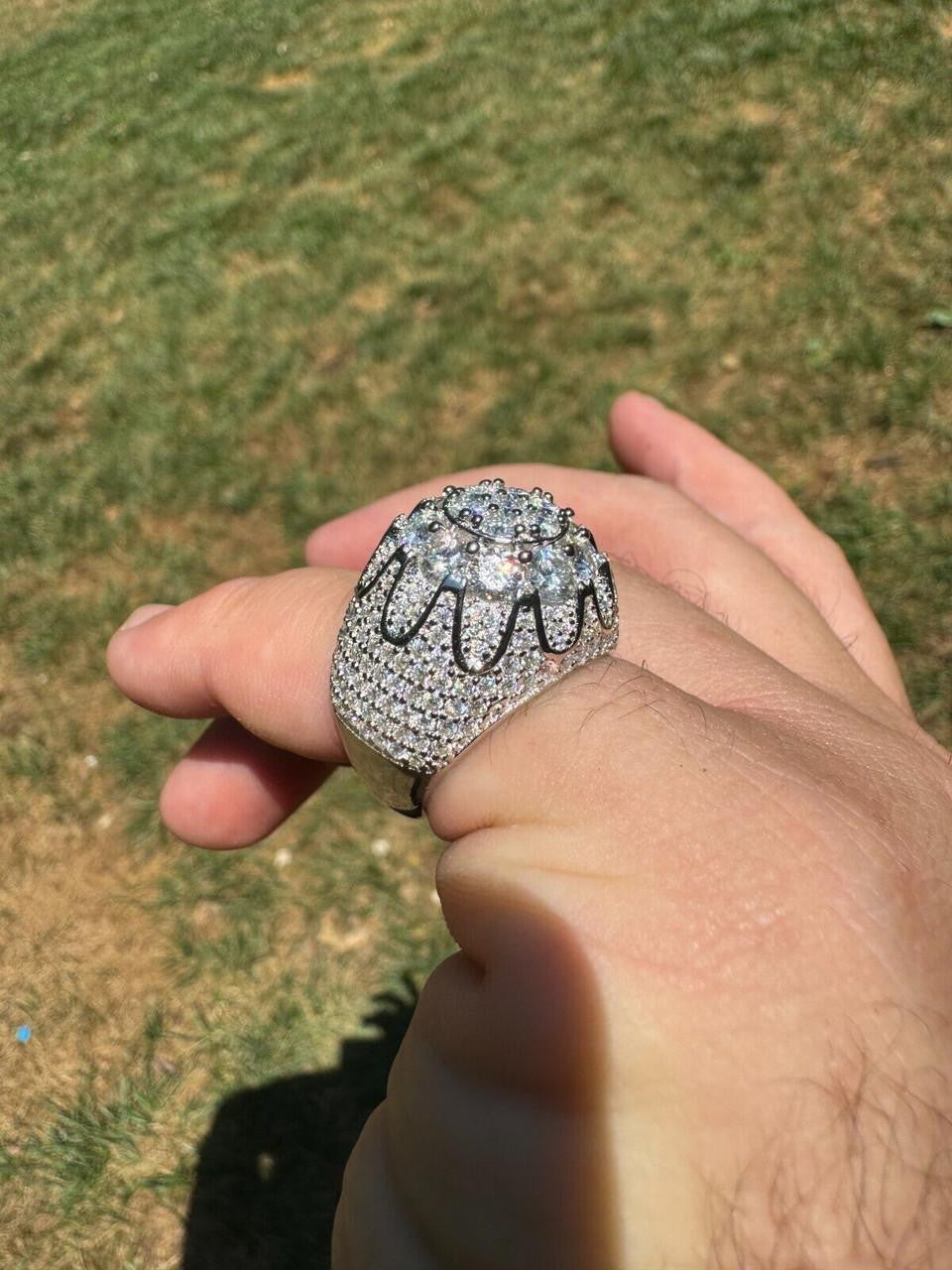 HarlemBling MOISSANITE The Dapper Don Large Stone Iced Out Ring - 925 Silver