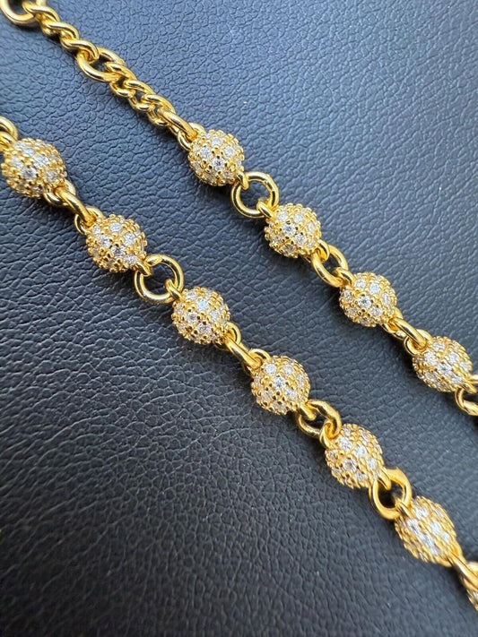 HarlemBling MOISSANITE The Vatican Fully Iced Out Rosary Beads Necklace - 14k Gold Vermeil 925 Silver - 4mm - 30"