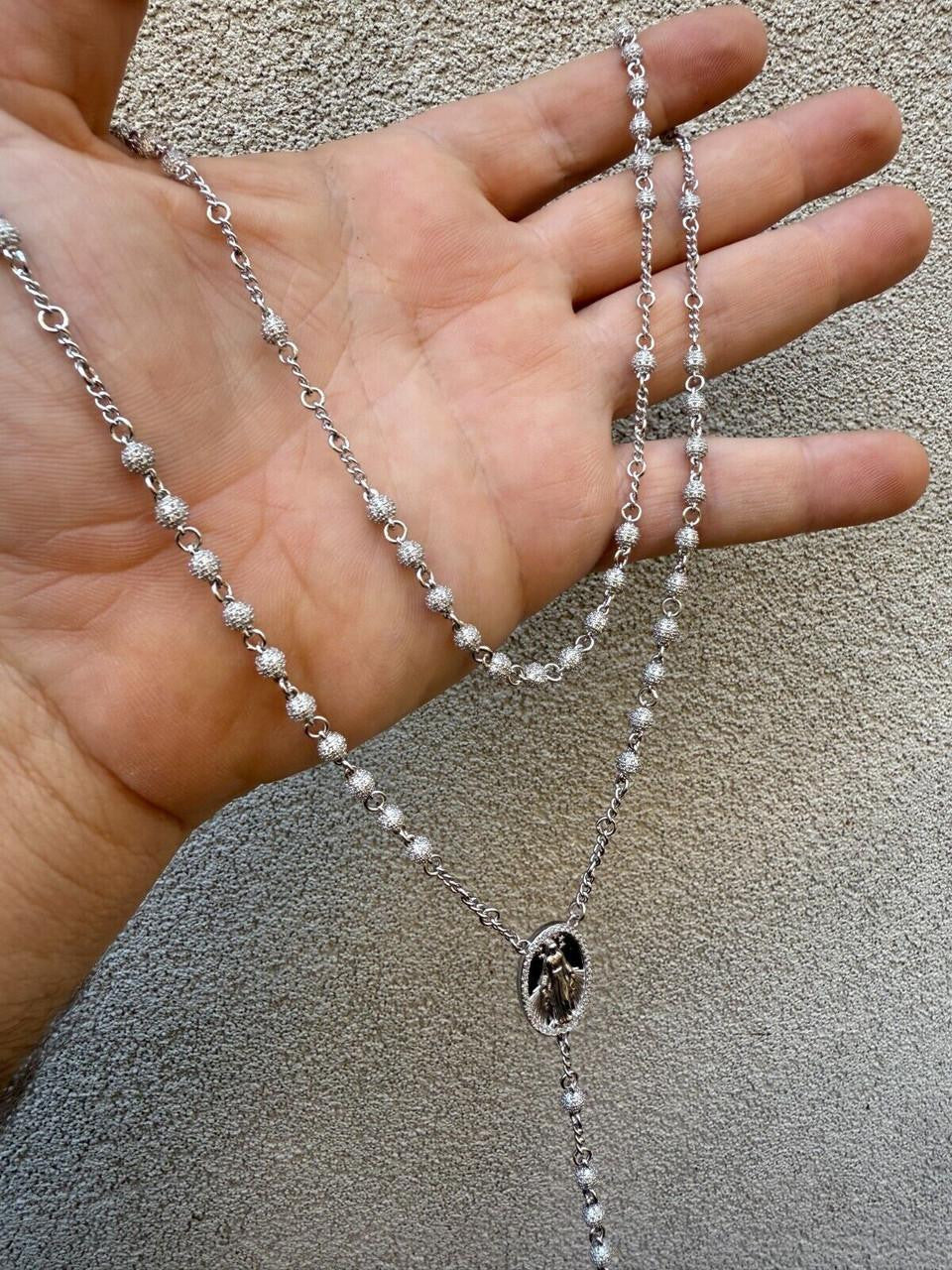 HarlemBling MOISSANITE The Vatican Fully Iced Out Rosary Beads Necklace - 925 Silver - 4mm - 30"