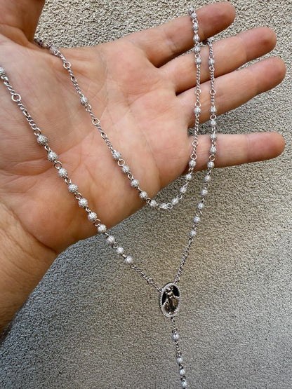 HarlemBling MOISSANITE The Vatican Fully Iced Out Rosary Beads Necklace - 925 Silver - 4mm - 30"
