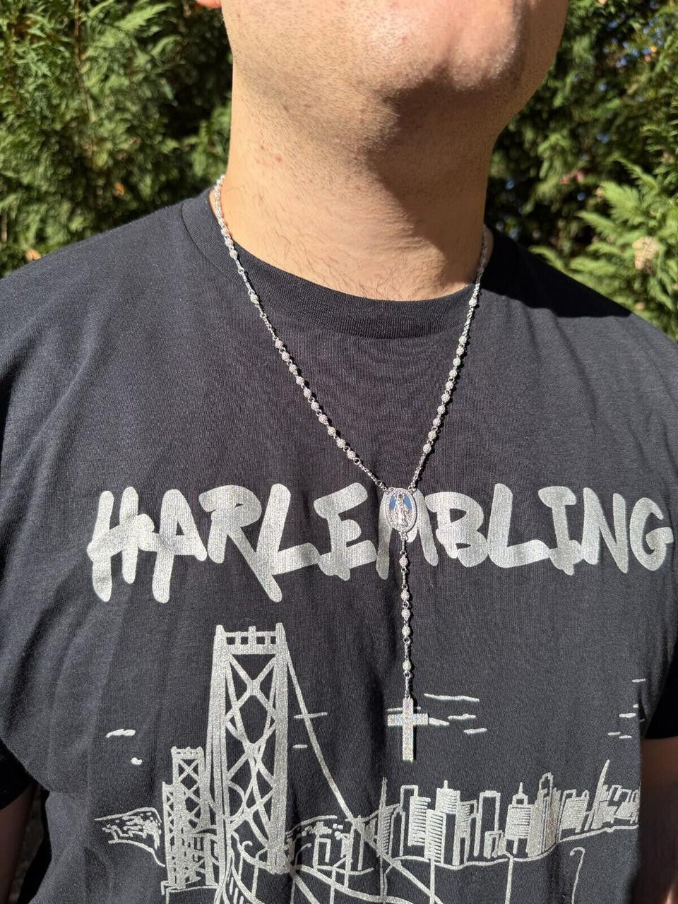 HarlemBling MOISSANITE The Vatican Fully Iced Out Rosary Beads Necklace - 925 Silver - 4mm - 30"