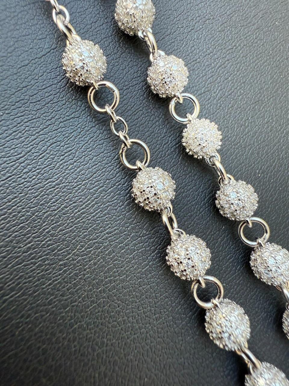 HarlemBling MOISSANITE The Vatican Fully Iced Out Rosary Beads Necklace - 925 Silver - 4mm - 30"