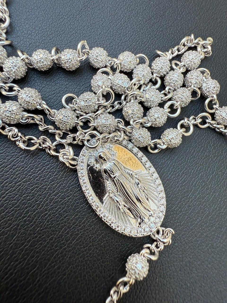 HarlemBling MOISSANITE The Vatican Fully Iced Out Rosary Beads Necklace - 925 Silver - 4mm - 30"