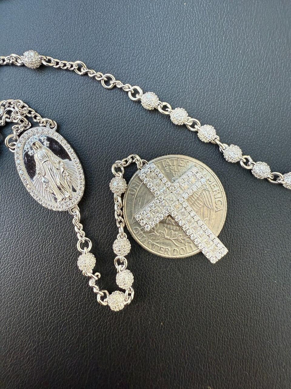 HarlemBling MOISSANITE The Vatican Fully Iced Out Rosary Beads Necklace - 925 Silver - 4mm - 30"