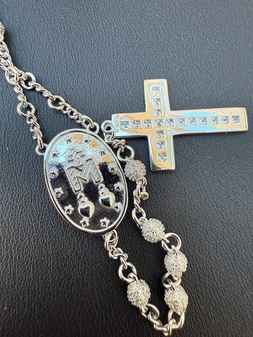 HarlemBling MOISSANITE The Vatican Fully Iced Out Rosary Beads Necklace - 925 Silver - 4mm - 30"