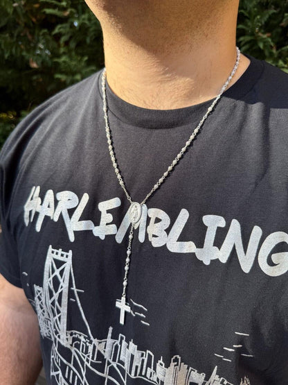 HarlemBling MOISSANITE The Vatican Fully Iced Out Rosary Beads Necklace - 925 Silver - 4mm - 30"