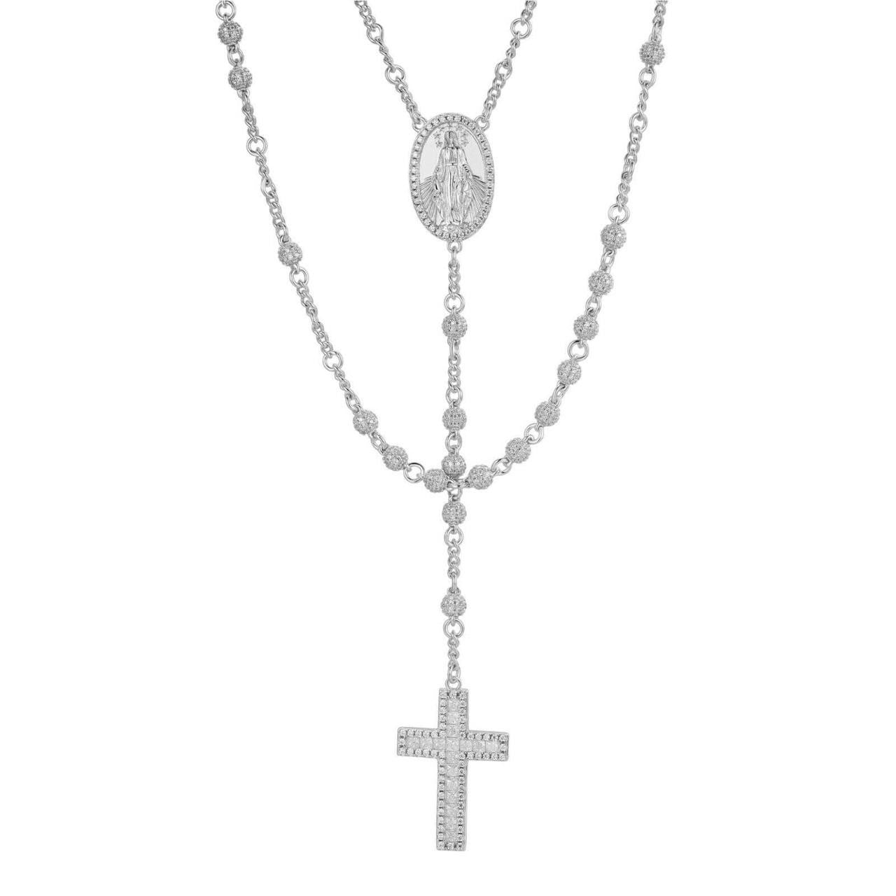 HarlemBling MOISSANITE The Vatican Fully Iced Out Rosary Beads Necklace - 925 Silver - 4mm - 30"