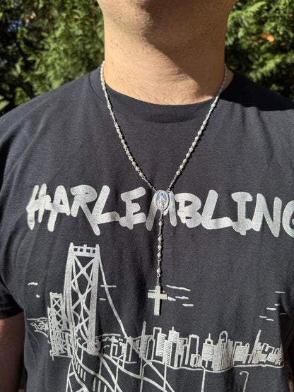 HarlemBling MOISSANITE The Vatican Fully Iced Out Rosary Beads Necklace - 925 Silver - 4mm - 30"