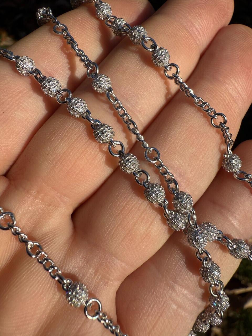 HarlemBling MOISSANITE The Vatican Fully Iced Out Rosary Beads Necklace - 925 Silver - 4mm - 30"