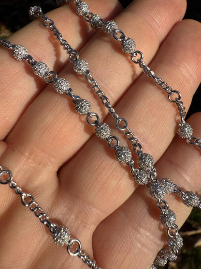 HarlemBling MOISSANITE The Vatican Fully Iced Out Rosary Beads Necklace - 925 Silver - 4mm - 30"