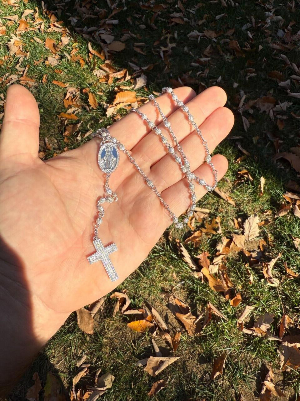 HarlemBling MOISSANITE The Vatican Fully Iced Out Rosary Beads Necklace - 925 Silver - 4mm - 30"