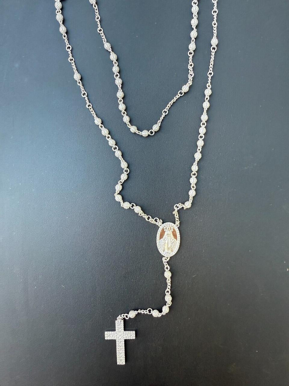 HarlemBling MOISSANITE The Vatican Fully Iced Out Rosary Beads Necklace - 925 Silver - 4mm - 30"