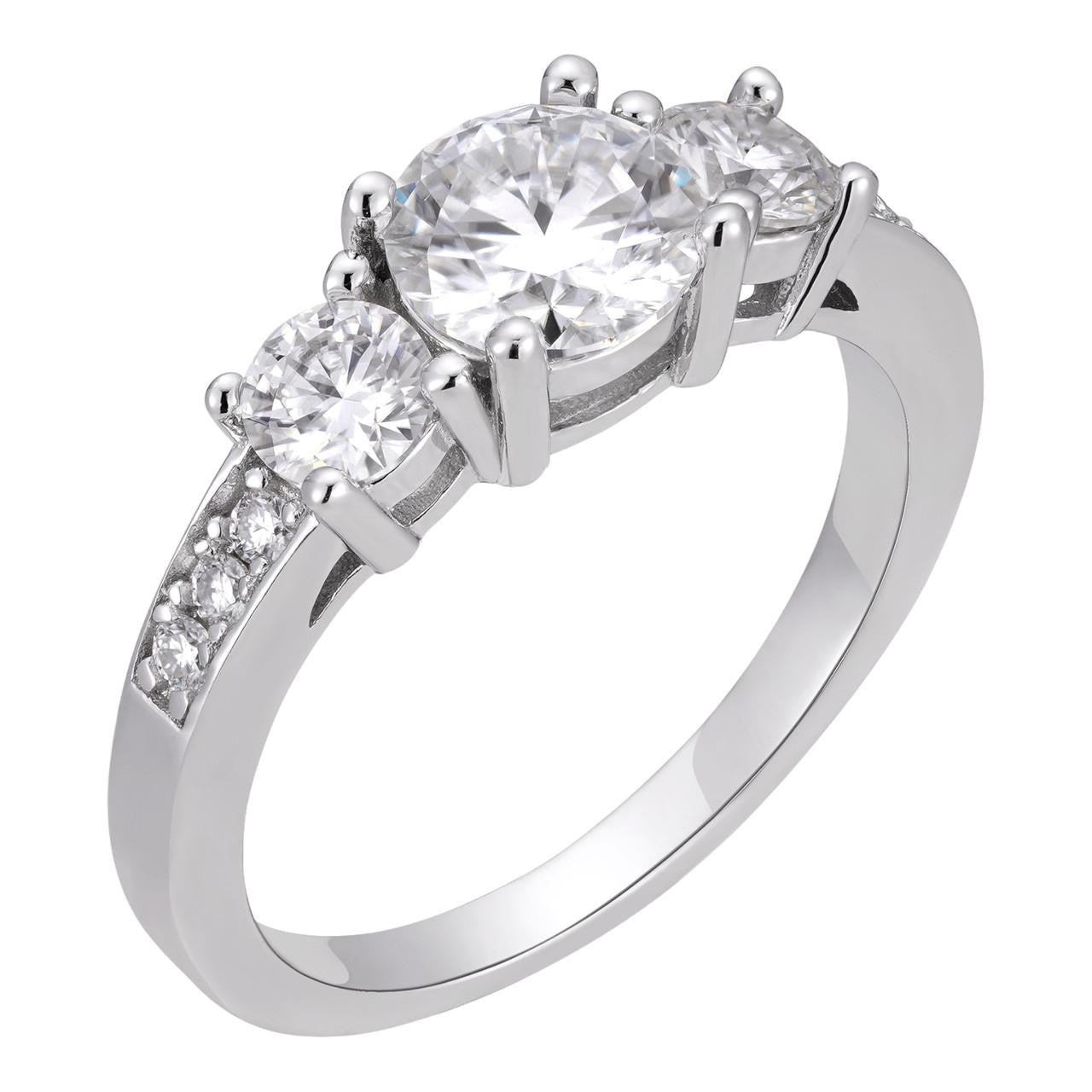 HarlemBling MOISSANITE Three Stone Past Present & Future Engagement Ring - 925 Silver - 1.7ct TW