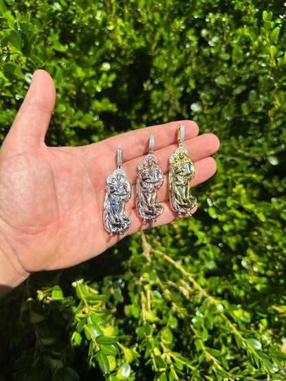 HarlemBling MOISSANITE Virgin Mary 3D Pendant Real 925 Silver/ Yellow Rose Gold Necklace