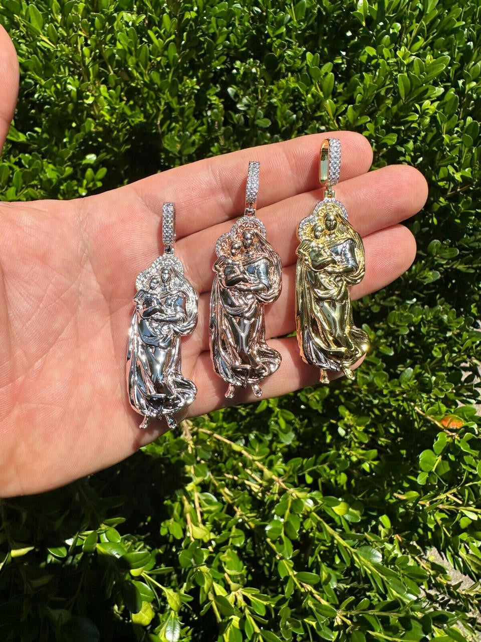 HarlemBling MOISSANITE Virgin Mary 3D Pendant Real 925 Silver/ Yellow Rose Gold Necklace