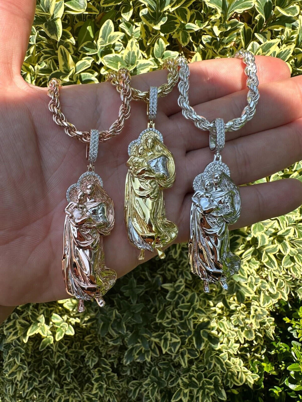 HarlemBling MOISSANITE Virgin Mary 3D Pendant Real 925 Silver/ Yellow Rose Gold Necklace
