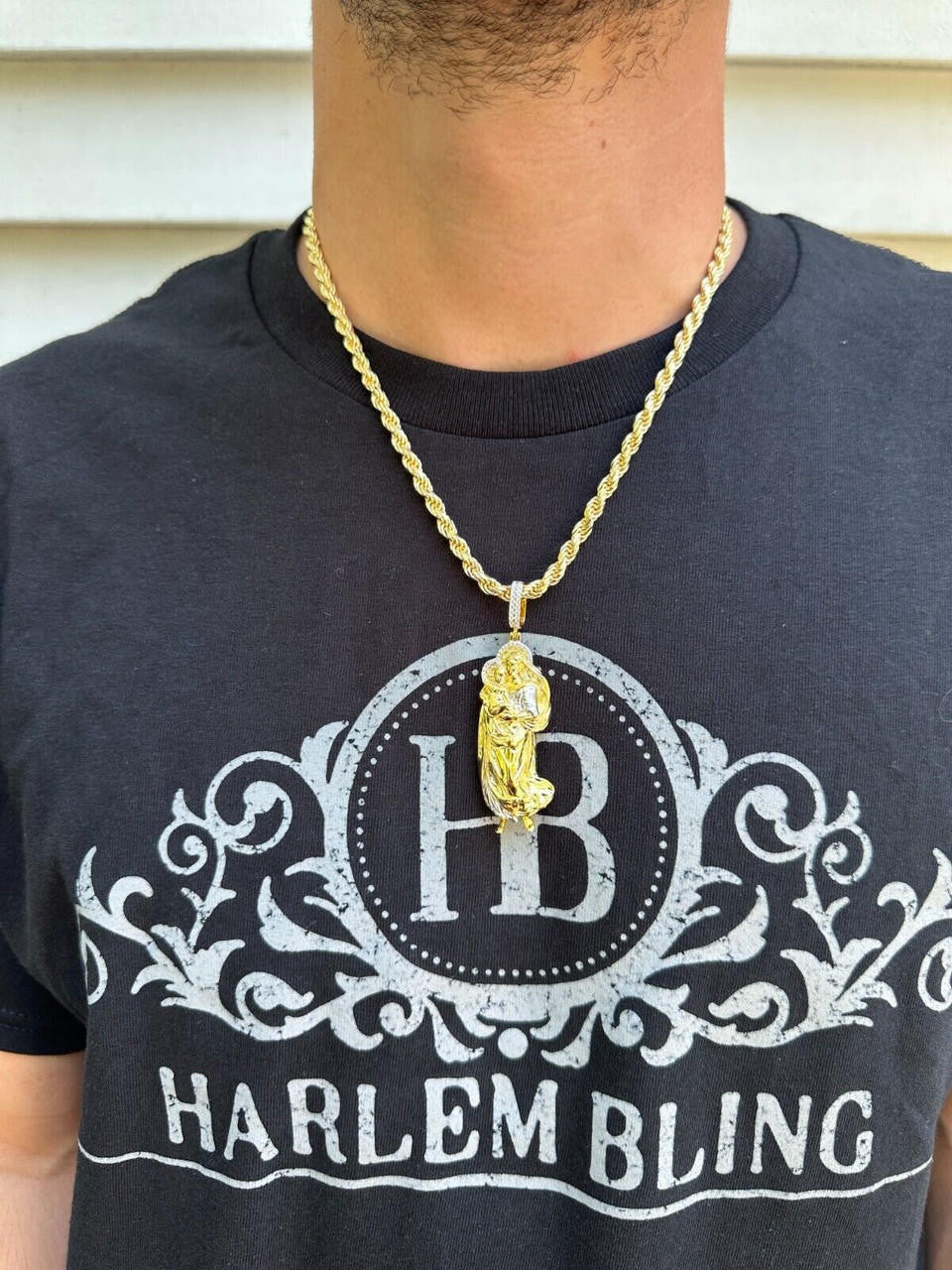 HarlemBling MOISSANITE Virgin Mary 3D Pendant Real 925 Silver/ Yellow Rose Gold Necklace