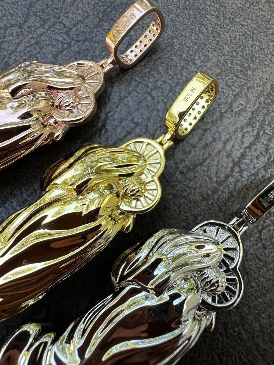 HarlemBling MOISSANITE Virgin Mary 3D Pendant Real 925 Silver/ Yellow Rose Gold Necklace