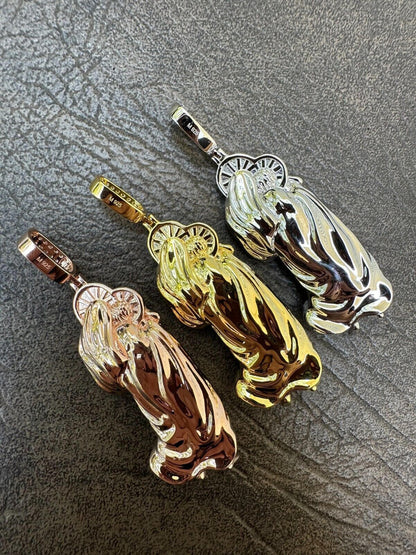 HarlemBling MOISSANITE Virgin Mary 3D Pendant Real 925 Silver/ Yellow Rose Gold Necklace