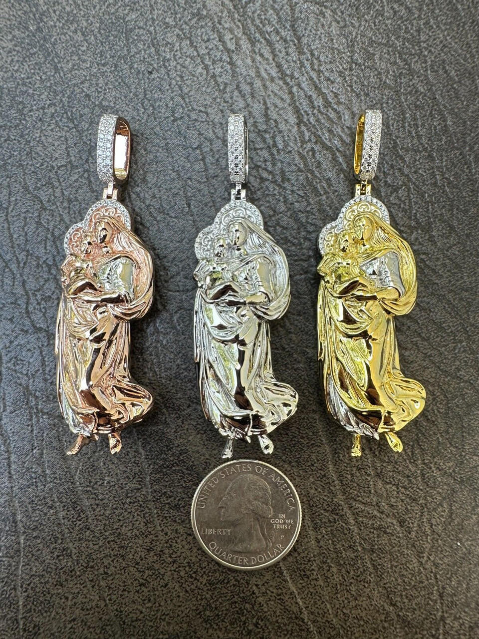 HarlemBling MOISSANITE Virgin Mary 3D Pendant Real 925 Silver/ Yellow Rose Gold Necklace