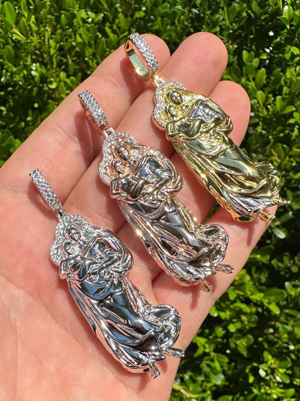 HarlemBling MOISSANITE Virgin Mary 3D Pendant Real 925 Silver/ Yellow Rose Gold Necklace