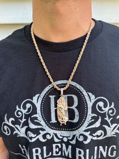 HarlemBling MOISSANITE Virgin Mary 3D Pendant Real 925 Silver/ Yellow Rose Gold Necklace