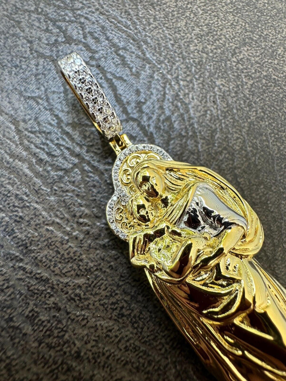 HarlemBling MOISSANITE Virgin Mary 3D Pendant Real 925 Silver/ Yellow Rose Gold Necklace