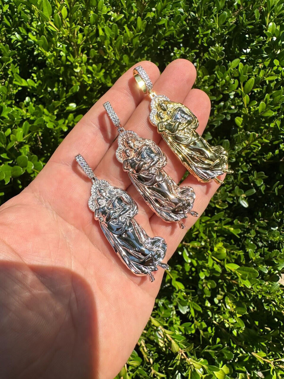 HarlemBling MOISSANITE Virgin Mary 3D Pendant Real 925 Silver/ Yellow Rose Gold Necklace