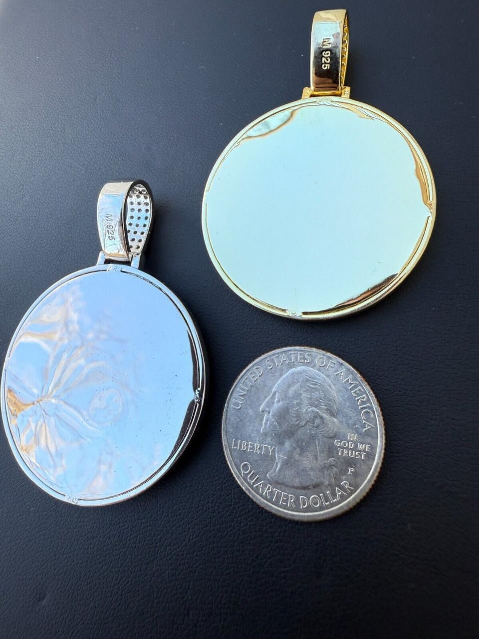 HarlemBling MOISSANITE Virgin Mary Round Medallion Pendant - 14k Gold Vermeil Or 925 Silver - Medium 2"