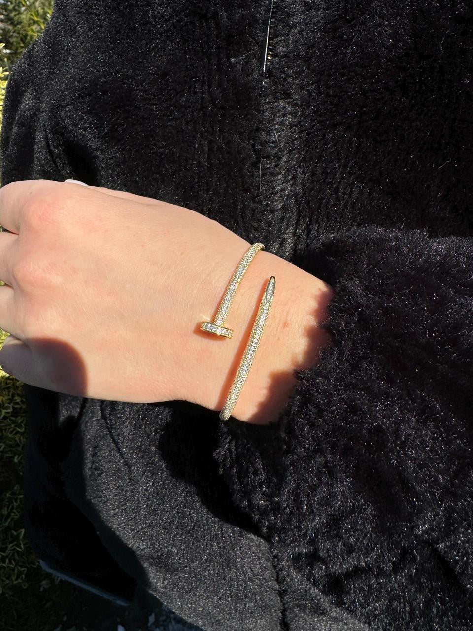 HarlemBling  Nail Bangle Bracelet Iced Out CZ Stones - 14k Rose Gold Vermeil 925 Silver - 6"-7.5"