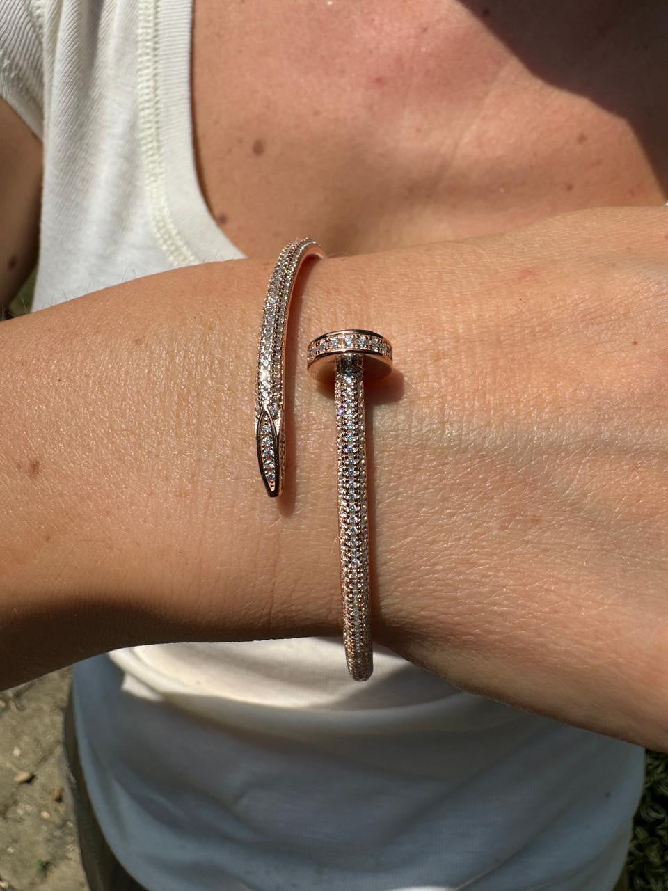 HarlemBling  Nail Bangle Bracelet Iced Out CZ Stones - 14k Rose Gold Vermeil 925 Silver - 6"-7.5"