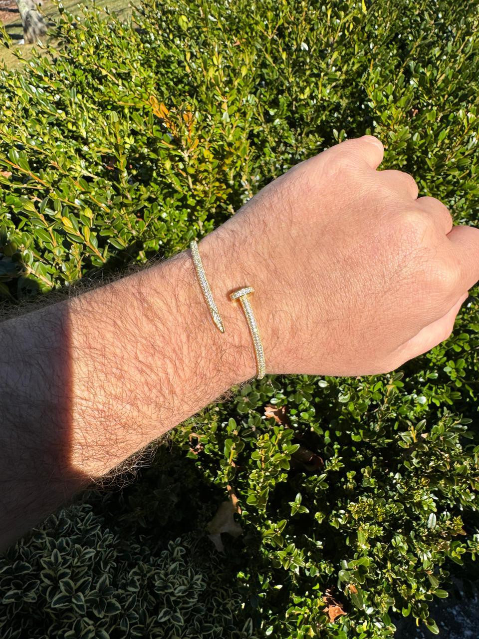 HarlemBling  Nail Bangle Bracelet Iced Out CZ Stones - 14k Rose Gold Vermeil 925 Silver - 6"-7.5"