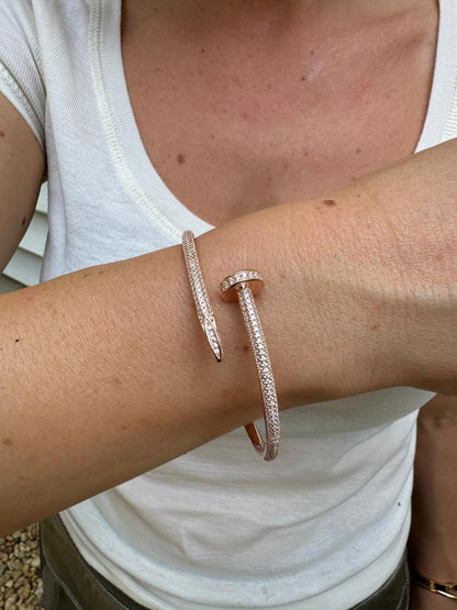 HarlemBling  Nail Bangle Bracelet Iced Out CZ Stones - 14k Rose Gold Vermeil 925 Silver - 6"-7.5"