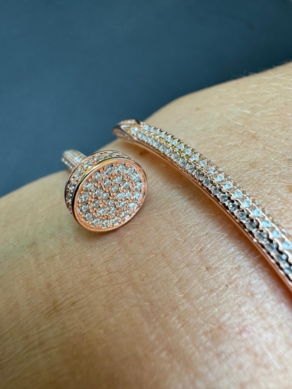 HarlemBling  Nail Bangle Bracelet Iced Out CZ Stones - 14k Rose Gold Vermeil 925 Silver - 6"-7.5"