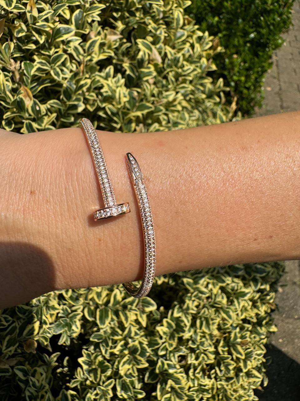 HarlemBling  Nail Bangle Bracelet Iced Out CZ Stones - 14k Rose Gold Vermeil 925 Silver - 6"-7.5"