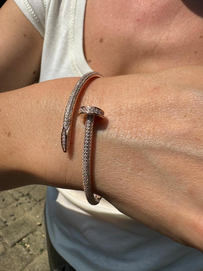 HarlemBling  Nail Bangle Bracelet Iced Out CZ Stones - 14k Rose Gold Vermeil 925 Silver - 6"-7.5"