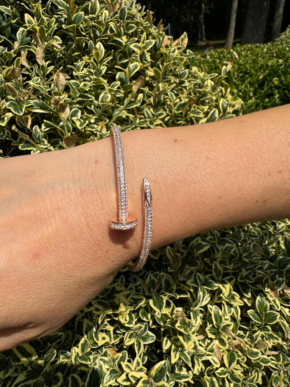 HarlemBling  Nail Bangle Bracelet Iced Out CZ Stones - 14k Rose Gold Vermeil 925 Silver - 6"-7.5"