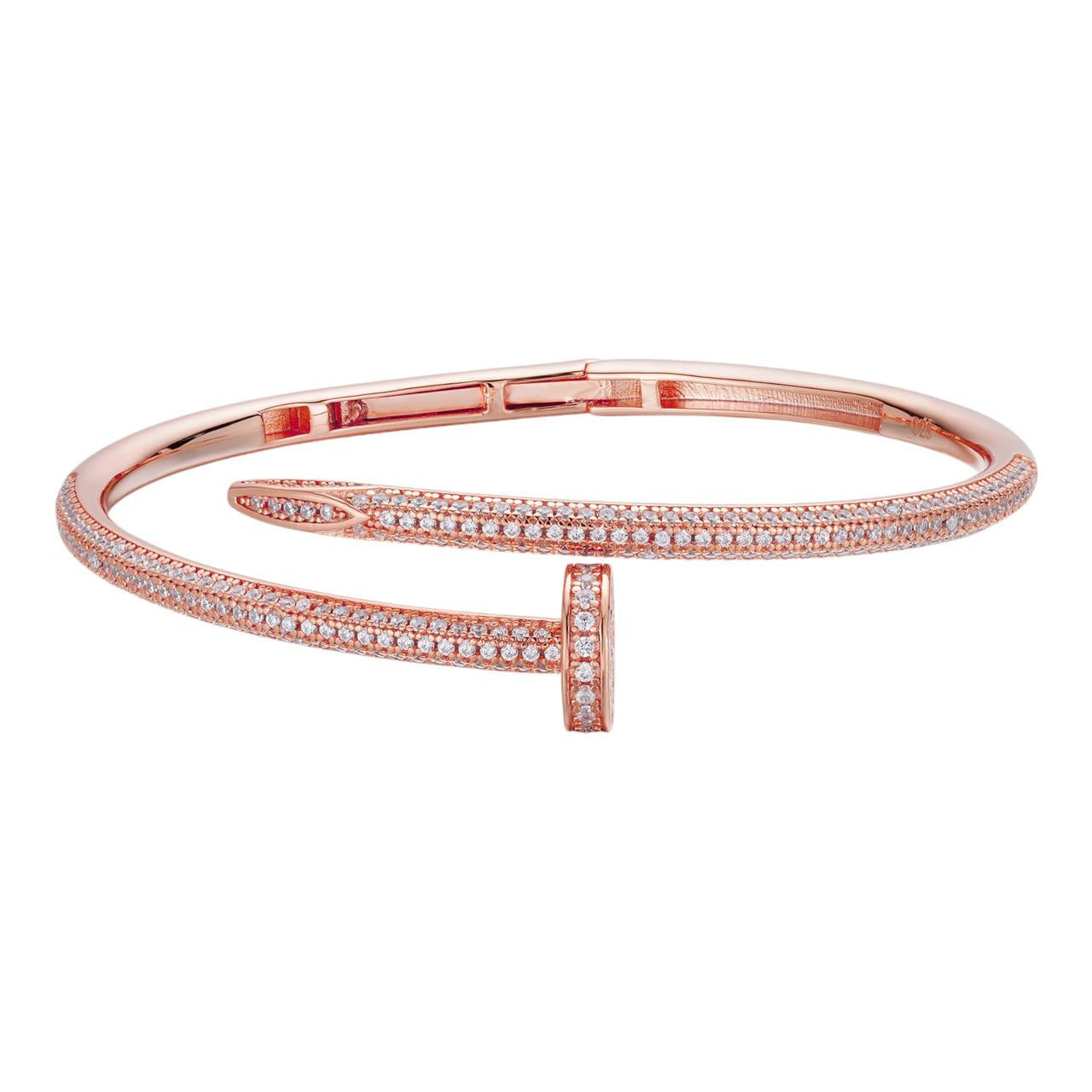 HarlemBling  Nail Bangle Bracelet Iced Out CZ Stones - 14k Rose Gold Vermeil 925 Silver - 6"-7.5"