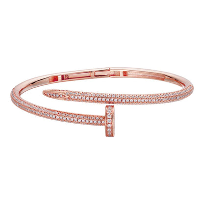 HarlemBling  Nail Bangle Bracelet Iced Out CZ Stones - 14k Rose Gold Vermeil 925 Silver - 6"-7.5"