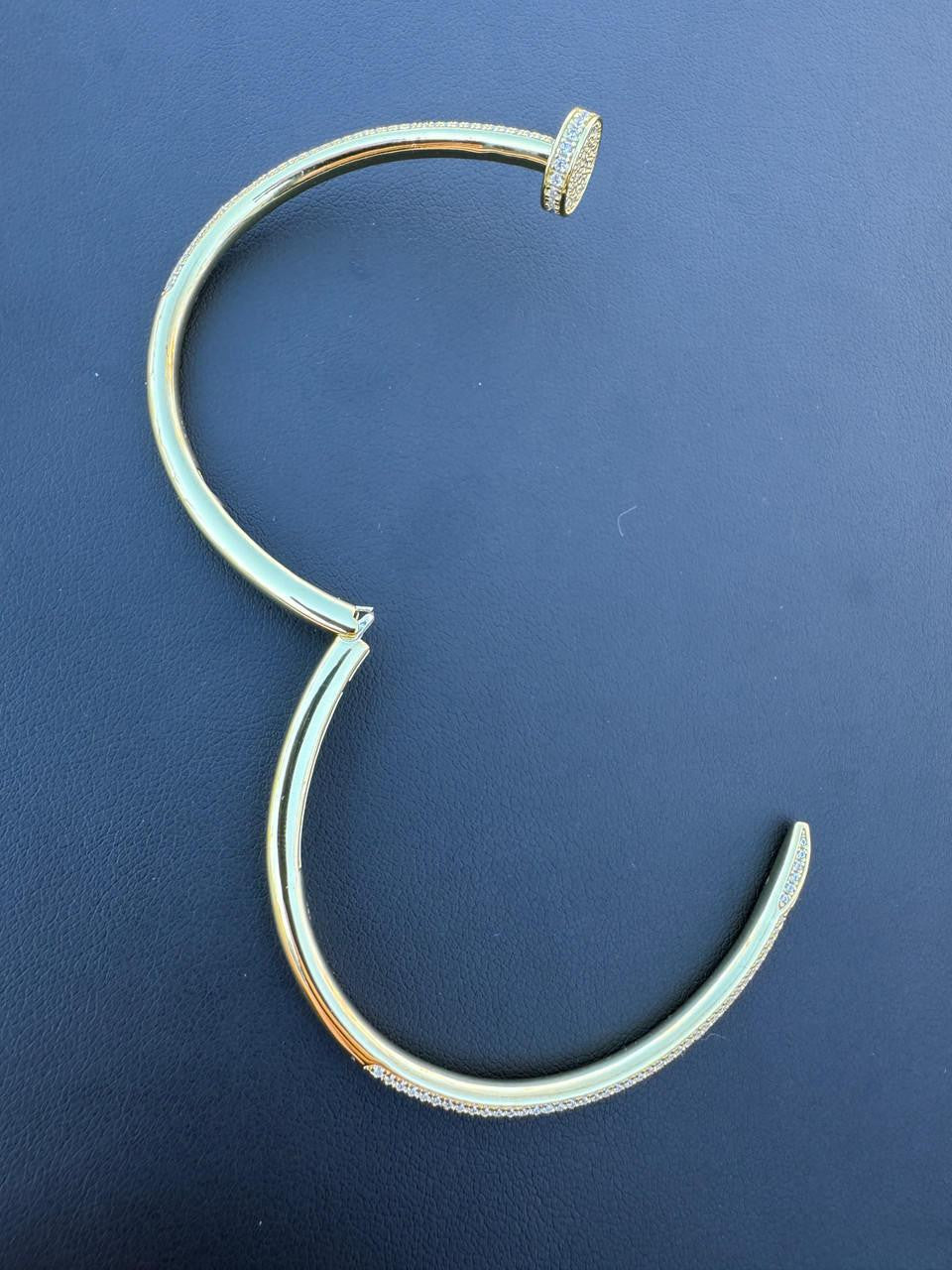 HarlemBling  Nail Bangle Bracelet Iced Out CZ Stones - 14k Rose Gold Vermeil 925 Silver - 6"-7.5"