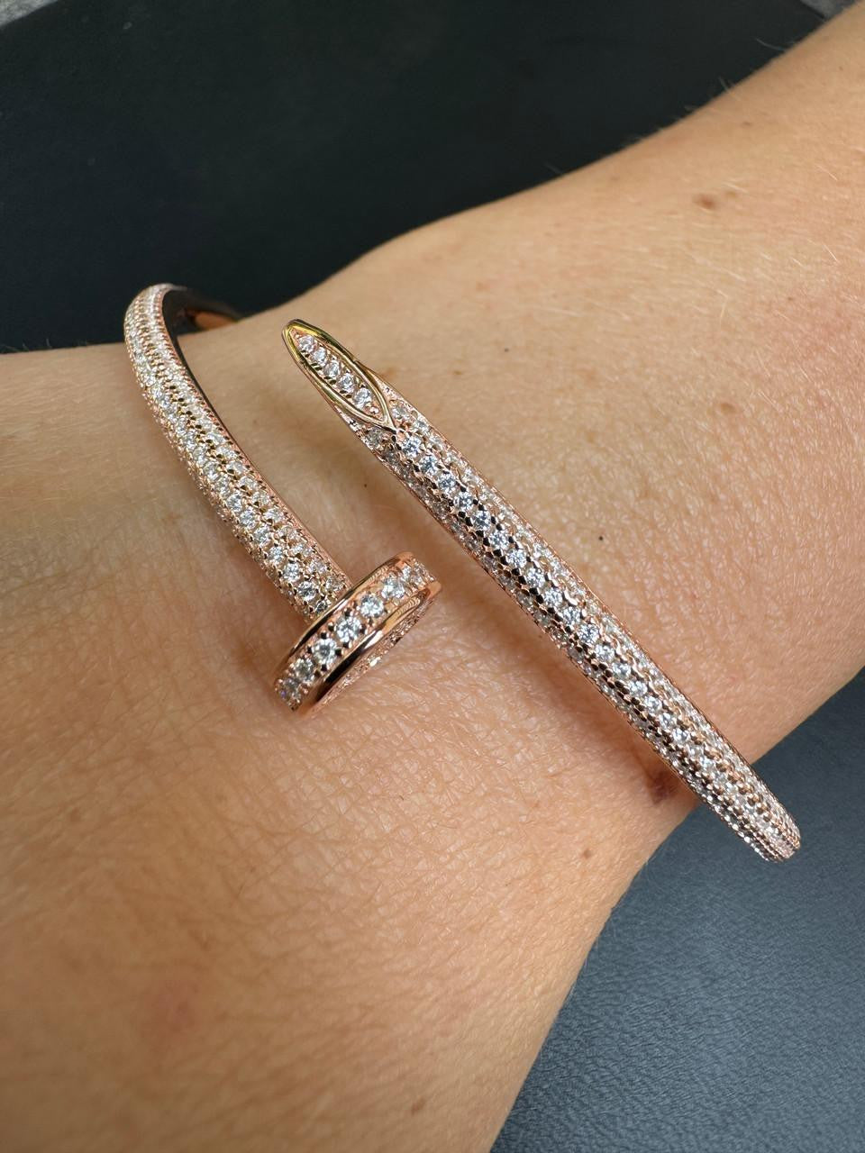 HarlemBling  Nail Bangle Bracelet Iced Out CZ Stones - 14k Rose Gold Vermeil 925 Silver - 6"-7.5"